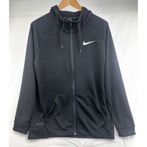 Nike Mens Hooded Long Sleeve Full Zip Jacket Black  Large Dri Fit Logo‎ Pockets